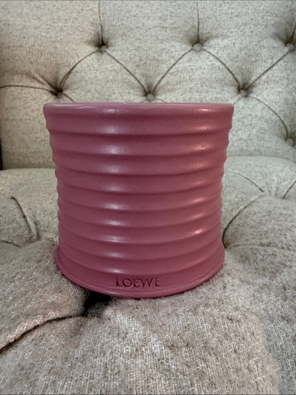 Loewe Dusky Pink Ribbed Leather Vase Cover